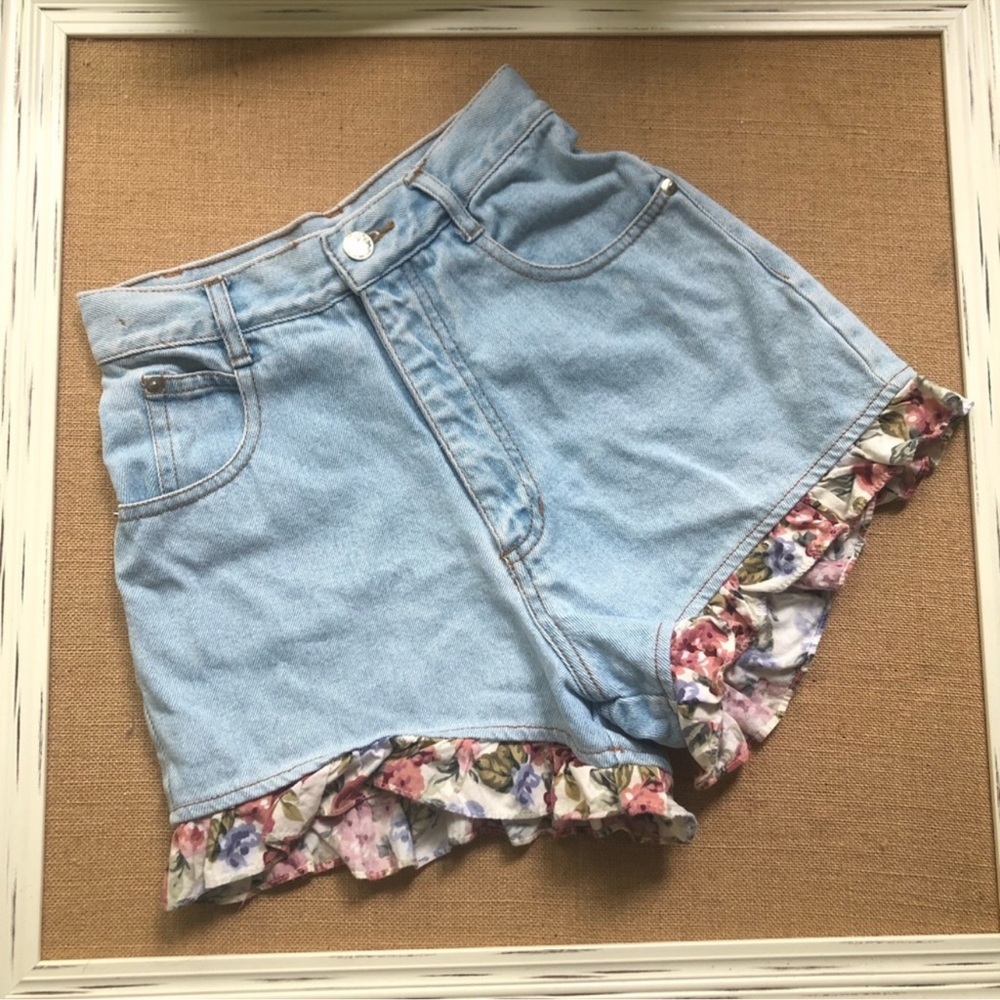 Denim floral shorts